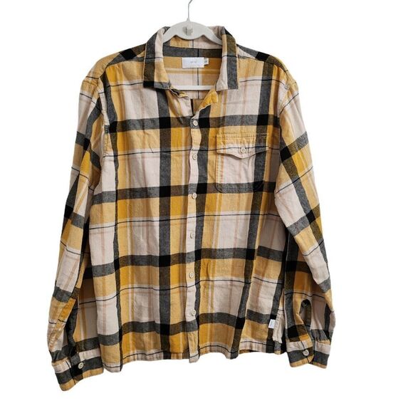 Onia Shirt Mens XL Yellow Flannel Convertible‎ Overshirt Button Down Longsleeve - Picture 1 of 9